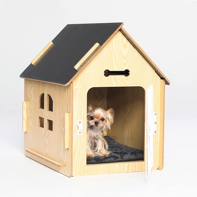 Dog House Indoor for Small Dogs or Cats, Cozy wooden design, Small indoor bed house, with Air Vents and Elevated Floor Warm Dog Cave