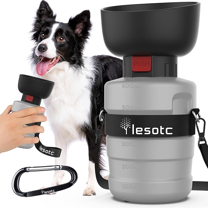 lesotc Dog Water Bottle, Portable Dog Water Dispenser, Leak Proof Pet Water Bottle for Dogs, Dog Travel Water Bottle for Outdoor Walking, Hiking, Travel, BPA-Free, Lightweight