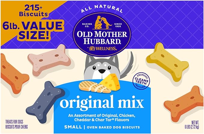 Old Mother Hubbard by Wellness Classic Original Mix Natural Dog Treats, Crunchy Oven-Baked Biscuits, Ideal for Training, Small Size, 6 pound bag