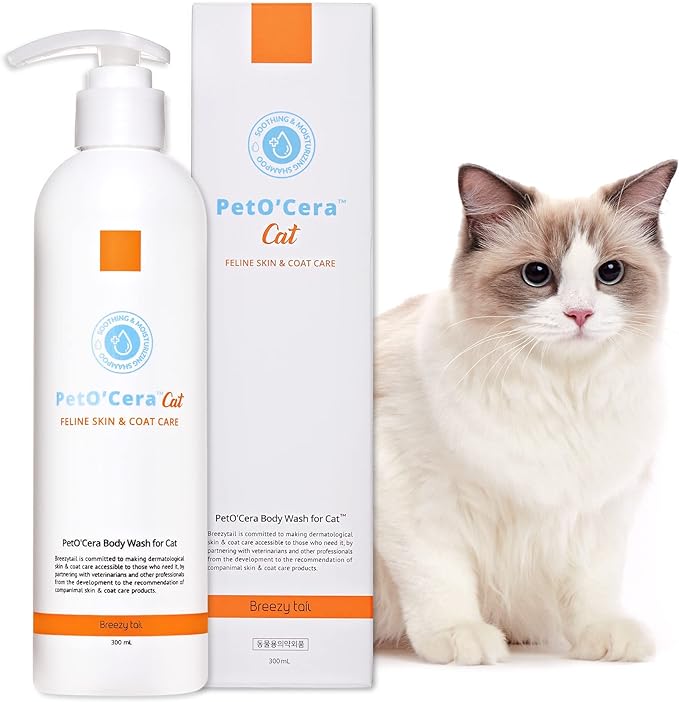 PetO’Cera Cat Shampoo | All-in-one Cat Shampoo | Hypoallergenic Itch Relief &Moisturizing | Veterinarian Approved and Formulated Shampoo for Cats (1 Bottle (10.1oz))