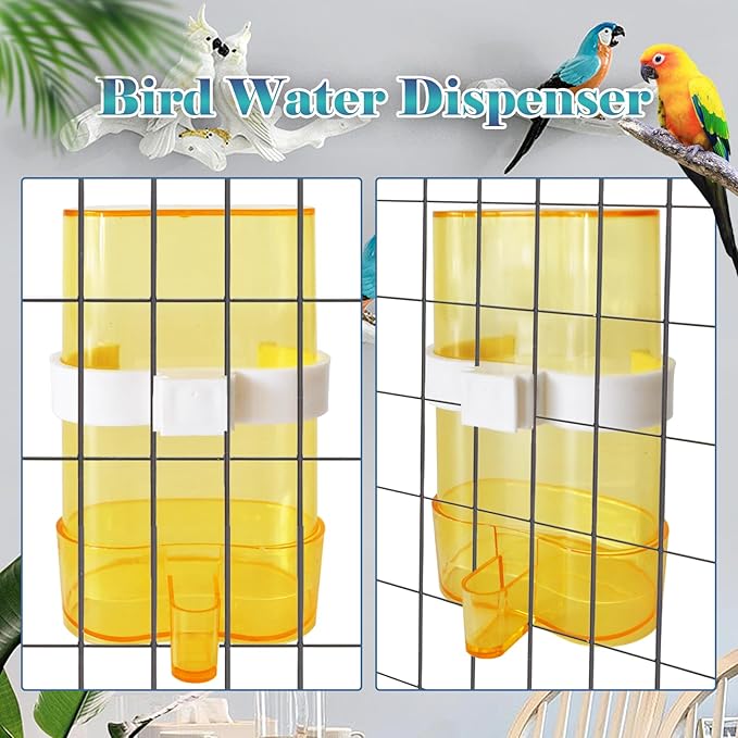 kathson No Mess Bird Feeder Water Dispenser Set,Automatic Parakeet Feeders Drinker Cage Acrylic Parrot Seed Food Dispenser Container Accessories for Small Lovebirds Canary Budgies Finch Squirrel(2Pcs)