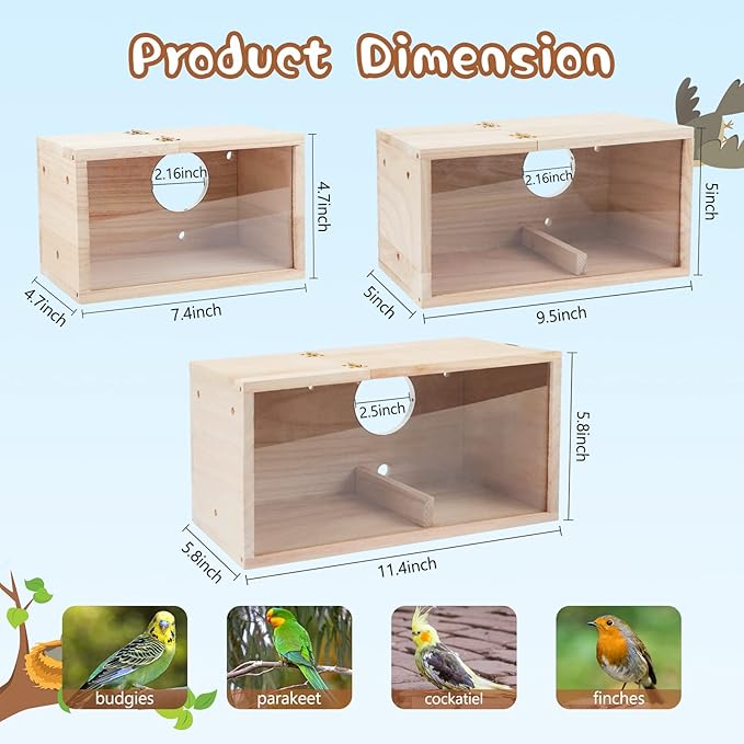 Parakeet Nesting Box Transparent Bird House for Cage Natural Wood Breeding Box for Parrot Parakeet Cockatiel Lovebirds Budgie Conure and Other Small Birds