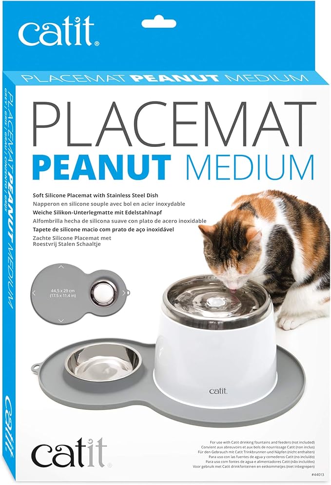 Catit Peanut Shape Cat Placemat, Gray, 17.5” x 11.4”