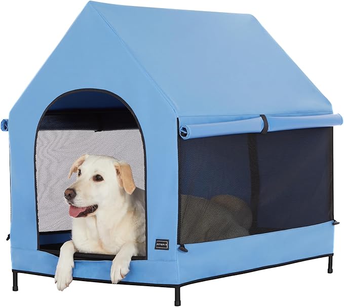 Petsfit 36 Inch Elevated Pet Dog House, Portable Large Dog House with Removable Cover for Indoor and Outdoor, Waterproof Raised Dog Houses for Large Dogs Outside,Blue,36L x 25.2W x 35.3H Inches