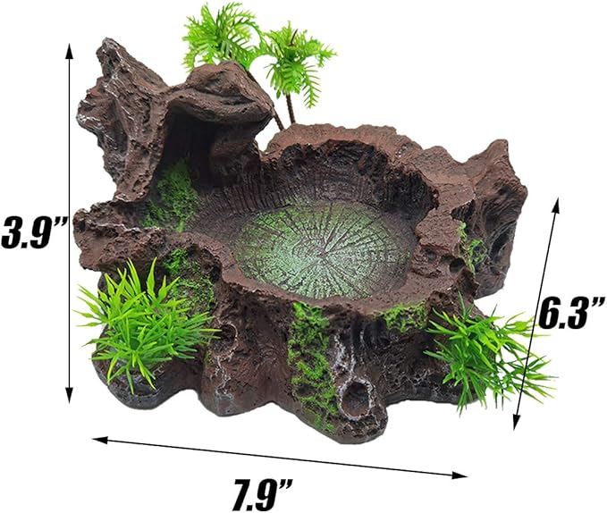 Tfwadmx Reptile Feeding Bowl,Resin Beared Dragon Food Water Dish Tank Decor with Artificial Plants for Lizard Gecko Chameleon Frog Turtle Spider