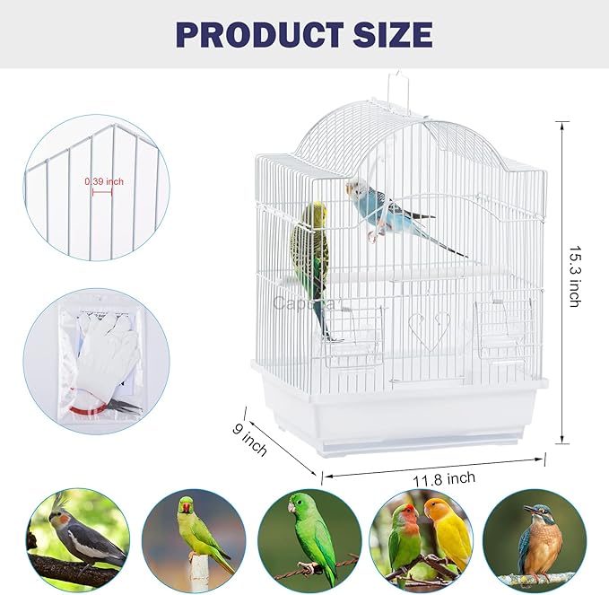 Small Bird Travel Cage-Lightweight Small Birds Starter Kit with Birdcages and Accessories Great for Parakeets Lovebirds Parrotlets Finches Canaries Removable Plastic Tray Include