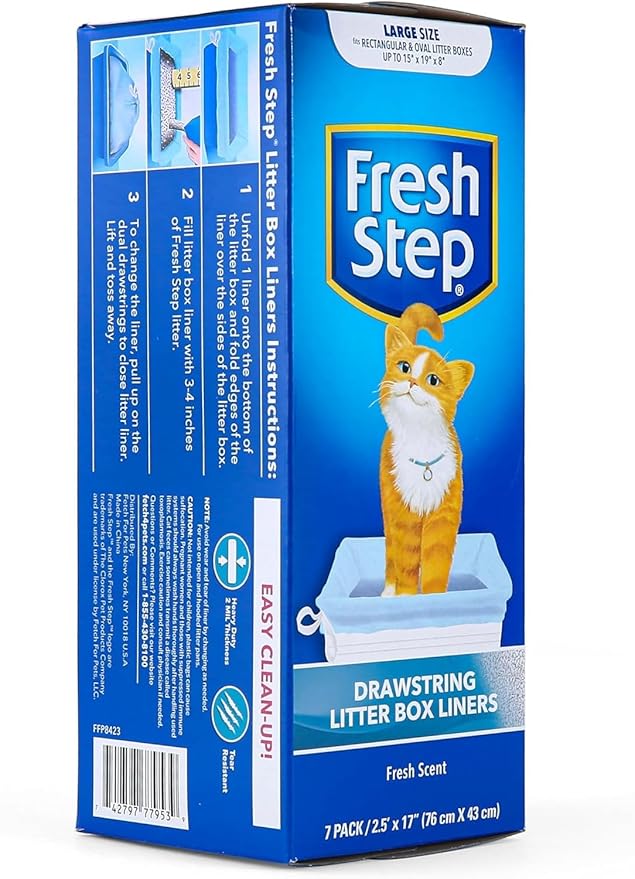 Fresh Step Drawstring Large Litter Box Liners | Heavy Duty Liners for Cat Litter Box | Scented & Unscented Available | Quick & Easy Cleanup, Scented, Large - 4 Pack