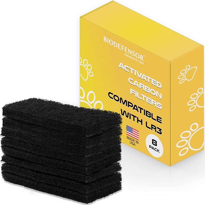Biodefensor 8 Pack True Carbon Filters Compatible with Litter-Robot 3, Made in USA, Upgraded Thicker Charcoal Removes Odors & Controls Moisture, Pet Safe, Non-Toxic, Keeps Home Smelling Fresh Longer