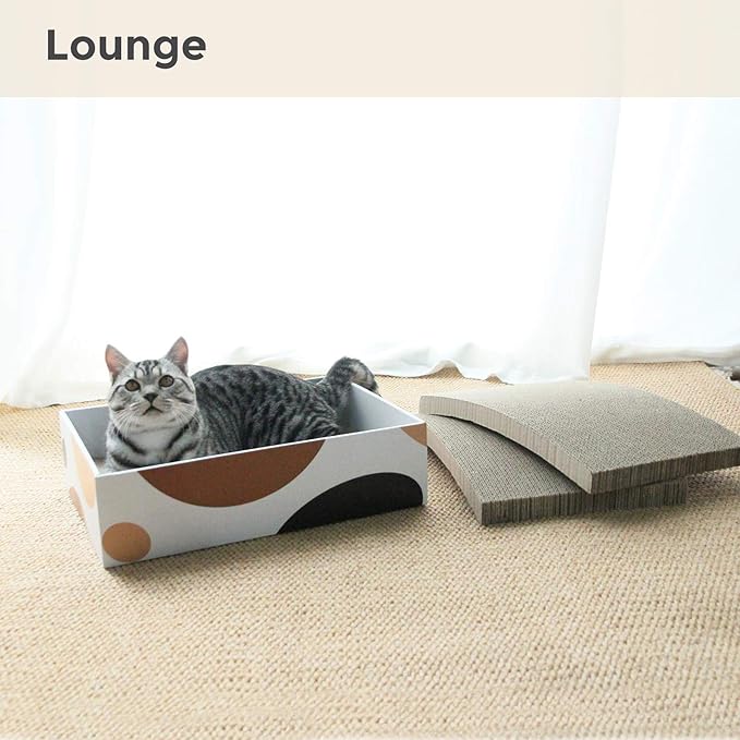 ComSaf Cat Scratching Pad, Concave Cat Scratcher Cardboard, Durable 3 in 1 Corrugated Scratcher, Reversible Scratcher with Box Refill, Scratcher Lounge Bed for Furniture Protection, Cat Training Toy
