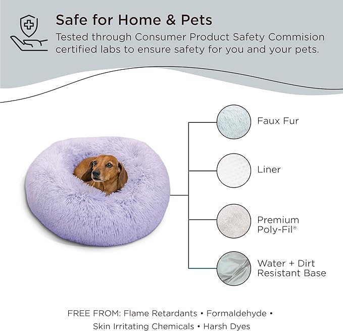 Best Friends by Sheri The Original Calming Donut Cat and Dog Bed in Shag Fur Lavender, Small 23"