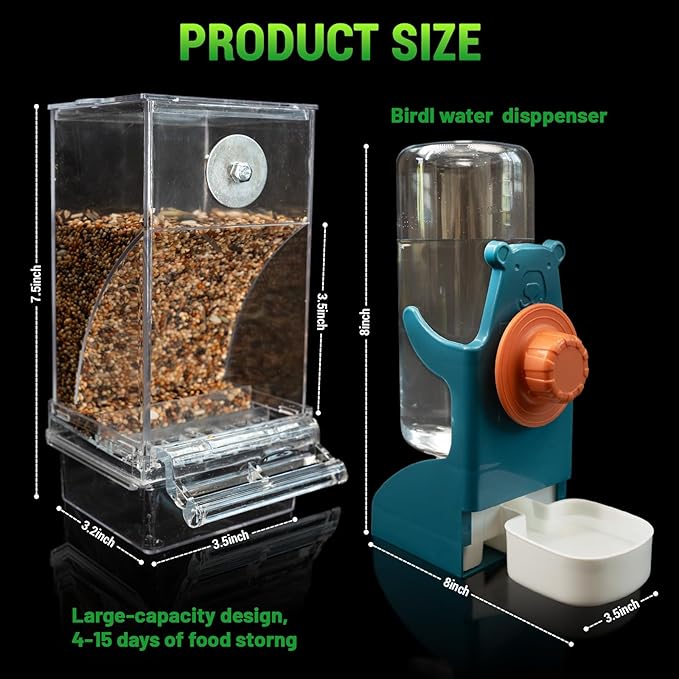 No Mess Bird Water Feeder Dispenser Set, Automatic Bird Feeder for Cage, Parakeet Cage Accessories, Parrot Cockatiel Seed Food Container Drinker for Squirrel Finch Lovebirds Budgies Canary