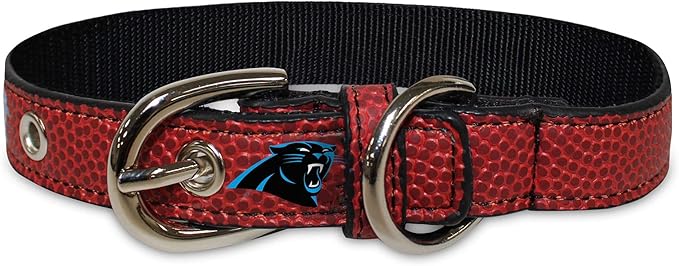 Pets First Tough Leather Pet Collar NFL Carolina Panthers Premium Dog Collar, Limited Edition, Size Small. Best & Strongest Heavy-Duty Dog Collar!, Small (12-15" Long & 0.75" Wide), CAR-3081-SM