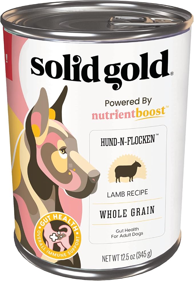 Solid Gold Canned Dog Food for Adult & Senior Dogs - Nutrientboost Hund-N-Flocken Made with Real Lamb and Healthy Whole Grains - High Calorie, High Protein Wet Dog Food - 6ct/12.5oz Cans