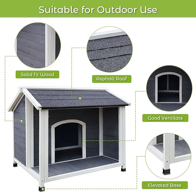 Outdoor Wooden Dog House, Waterproof Dog Cage, Windproof and Warm Dog Kennel, Dog Crates for Medium Dogs Pets Animals Easy to Assemble