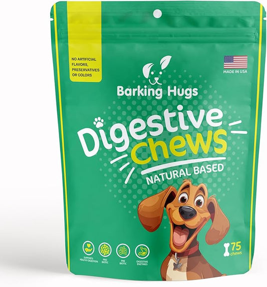 DIGESTIVE CHEWS - Prebiotic for Dogs - Probiotic for Dogs - Digestive enzymes for dogs - Gut Health - Helps with indigestion and diarrhea in dogs - 75 Chews