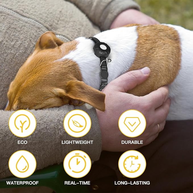 Dog Tracker,Pet Tracker for Dogs(iOS Only),Waterproof Dog Tracker Collar with Safety Elastic Buckle,Dog Collar Tracker Works with Any Collar,No Monthly Fee,Support Apple Find My App not for Android