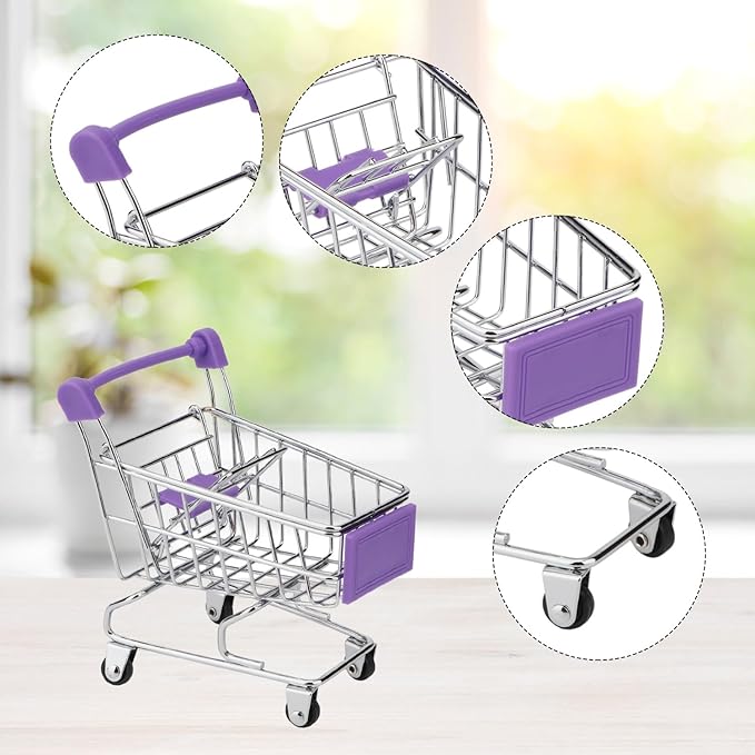 Hypeety Mini Shopping Handcart Trolley Bird Parrot Pet Intelligence Utility Cart Mode Storage Toy Decoration Toys (Purple)