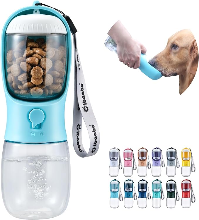 Dog Water Bottle with Food Container, Travel Puppy Water Bowl, Portable Pet Dispenser, Dog Stuff Accessories Items, Puppy Essentials Necessities for Yorkie Chihuahua Cat Walking and Hiking