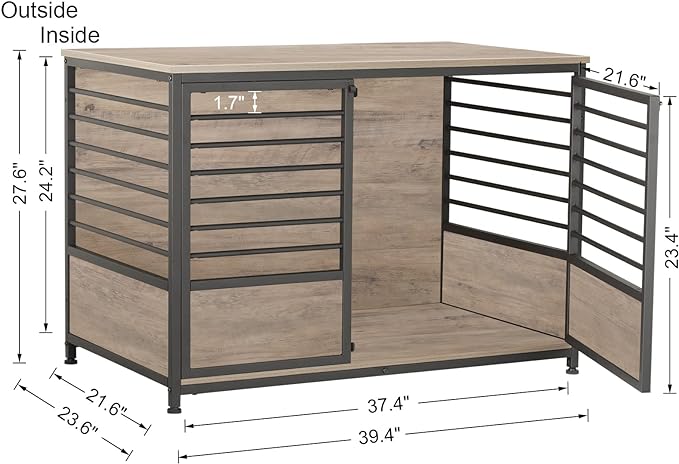 Dog Crate Furniture, Melos Wooden Heavy Duty Dog Cage Side End Table, Indoor Dog Kennel, Decorative Style Steel Tube Structure Pet Crate House for Large/Medium/Small Dog,Light Oak