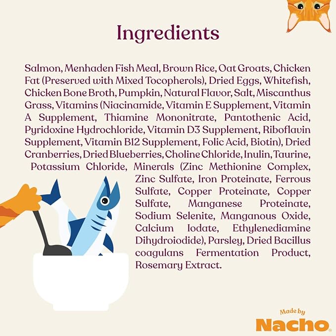 Made by Nacho Bone Broth Infused Dry Cat Kibble - Sustainably Caught Salmon and Pumpkin - Premium Grain-Friendly Cat Food 4lb Bag, Limited Ingredients