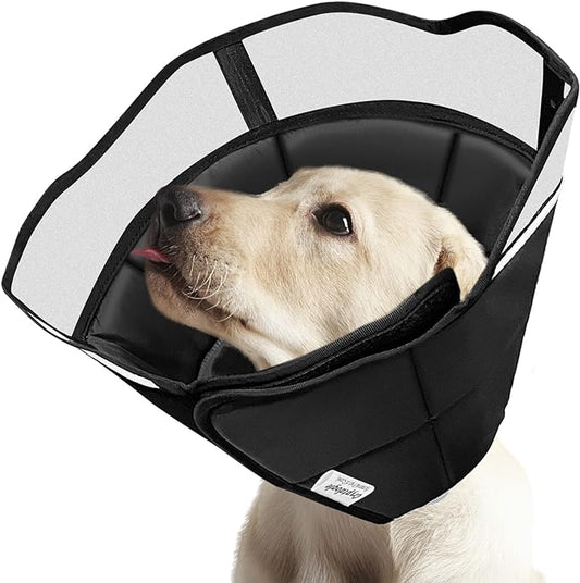 Soft Dog Cone for Dogs After Surgery, Breathable Pet Recovery Collar for Large Medium Small Dogs and Cats, Adjustable Dog Cone Collar, Elizabethan Collar (M, Black)