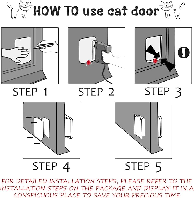 Pet Door for Cats and Dog, Cat Flap Door for Interior Exterior Cat Door Weatherproof Pet Door 4-Way Rotary Lock Pet Door with Cat Flap for Cats Doggie Kittens, 8 x 8.6 Inches