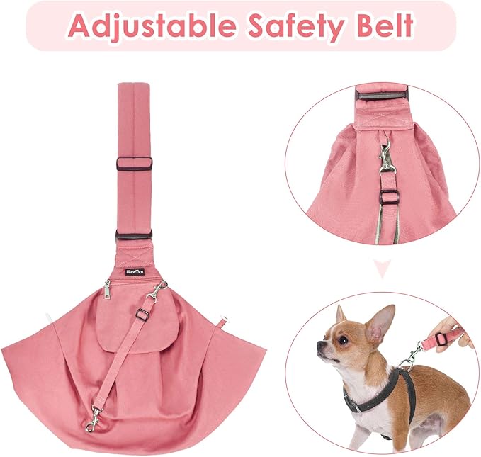 SlowTon Dog Carrier Sling - Thick Padded Adjustable Shoulder Strap Dog Carriers for Small Dogs, Puppy Carrier Purse for Pet Cat with Front Zipper Pocket Safety Belt Machine Washable (Pink XS)