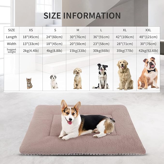 Reversible Dog Bed Mat with Plush and Corn Velvet,Soft Warm Pet Cushion, Dual Purpose Washable Sleeping Mattress Bed for Small Medium Large Dog and Cat XB004 (30"x20", Khaki)