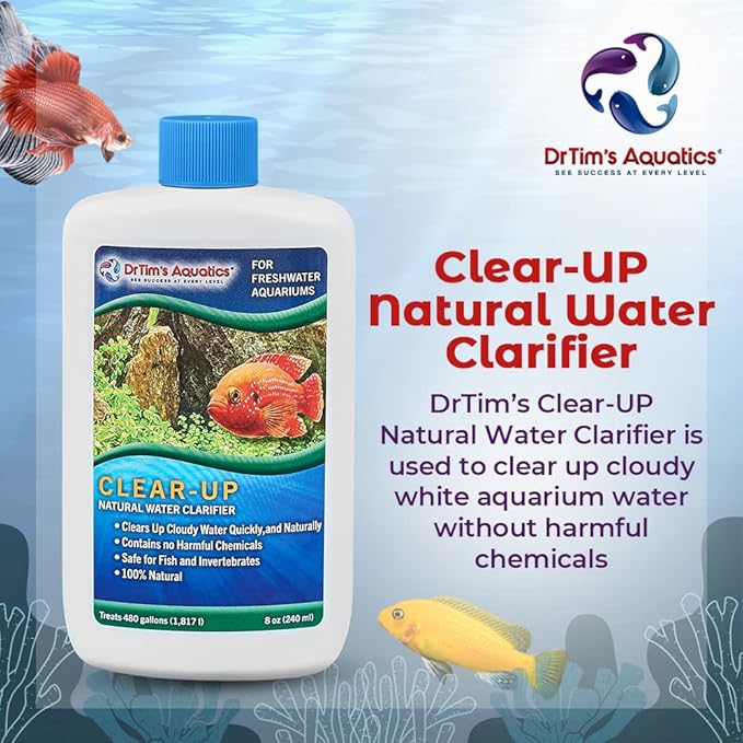 Dr.Tim’s Aquatics Freshwater Clear-UP Natural Water Clarifier – for Fish Tanks, Aquariums, Water Filtering, Disease Treatment – Eco-Friendly Solution to Clear Waters – 8 Oz.