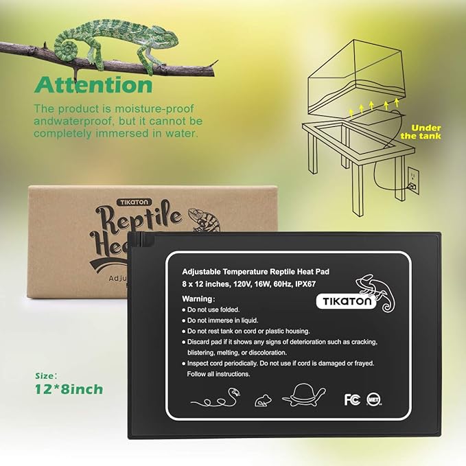 Tikaton Reptile Heat Pad - Adjustable temperature Under Tank Heater for 10-20gal/30-40gal Tank, Terrarium Heat Mat for Turtle/Snake/Lizard/Frog/Spider/Plant Box