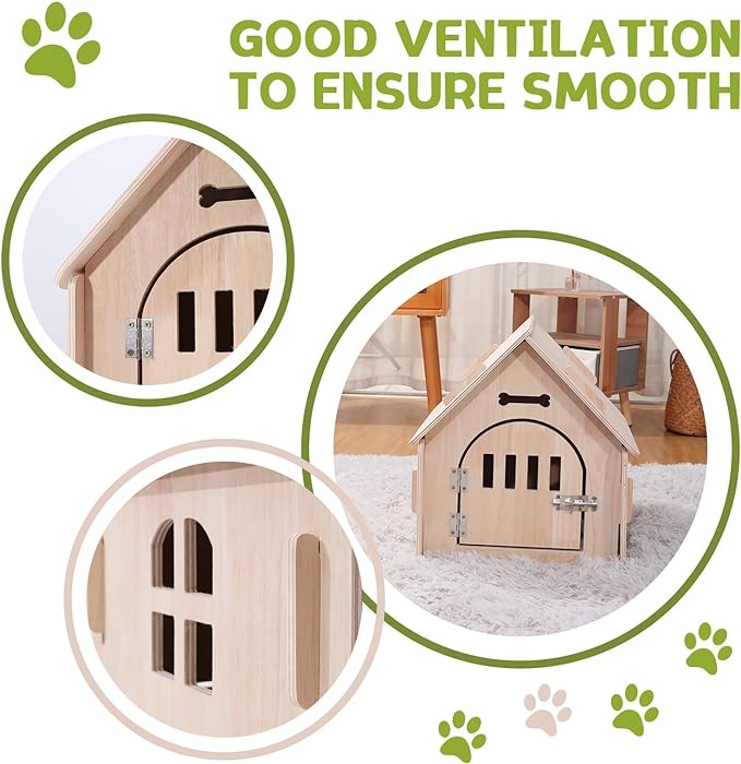 Dog House Indoor with Door for Small Medium Dogs, Small Dog House Breathable Weatherproof, Easy Assemble Solid Wood Dog House with Air Vents and Elevated Floor(22.24" W x 31.1" D x 29.72" H)