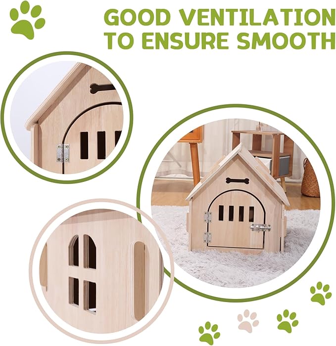 Dog House Indoor with Door for Small Medium Dogs, Small Dog House Breathable Weatherproof, Easy Assemble Solid Wood Dog House with Air Vents and Elevated Floor(15.75" W x 20.47" D x 20.87" H)