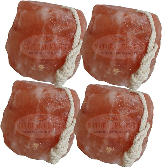 4xHimalayan Salt Lick Stones with Rope for Horses 2-2.5 Kg or 5.5 lbs Approx. (Pack of 4 Pcs)