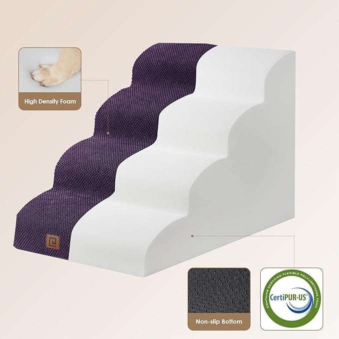 EHEYCIGA Curved Dog Stairs for High Beds 19.7" H, 4-Step Dog Steps for Small Dogs and Cats, Pet Stairs for High Bed Climbing, Non-Slip Balanced Pet Step Indoor, Purple