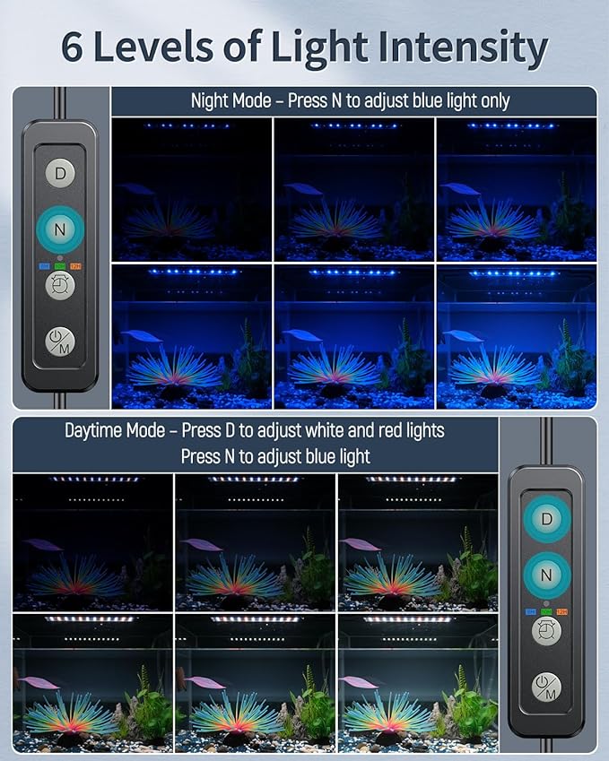 Pawfly12W Aquarium LED Light for 18 to 24 Inch Extendable Fish Tank Light with Full Spectrum Brilliant White Blue Red Lights with Daytime & Night Modes Timer Auto On/Off Adjustable Brightness