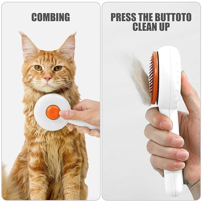 Cat Grooming Brush - Dog Cat Bunny Pet Self Cleaning Slicker Brush - Easy to Remove Loose Undercoat, Pet Massaging Tool Suitable for Pets with Long or Short Hair（White)