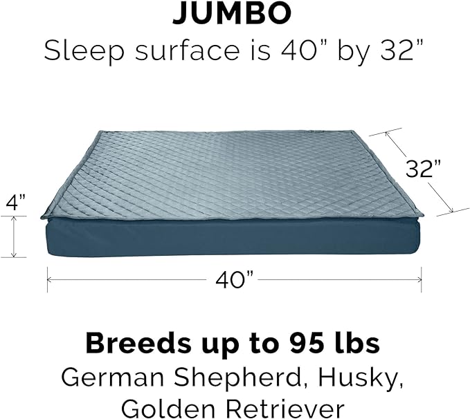 Furhaven Water-Resistant Cooling Gel Dog Bed for Large Dogs w/ Removable Quilt Top & Washable Cover, For Dogs Up to 95 lbs - Indoor/Outdoor Quilt Top Convertible Mattress - Calm Blue, Jumbo/XL