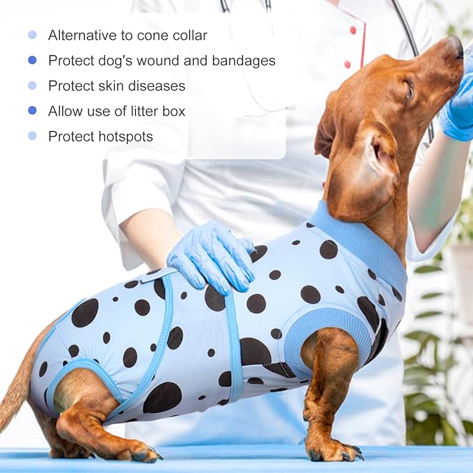 Kuoser Recovery Suit for Dogs Cats After Surgery, Dog Surgery Suit Post Spay, Neuter, Abdominal Surgical Suit for Male Female Dogs Can Pee, Dog Anti Licking Snugly Suit Calming Shirt, Blue L