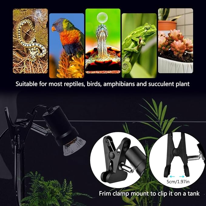 Reptile Heat Lamp with 50W UVA UVB Light Bulb, Basking Spot Light Simulated Sunlight, Heating Lamp for Turtle, Lizard, Snake, Beared Dragon, Amphibians