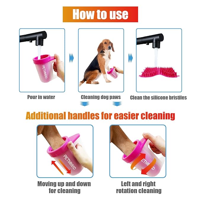 Dog Paw Cleaner for Dogs,Dog Paw Washer with Handle,Portable Pet Paw Cleaner, Medium,6 in., Pink