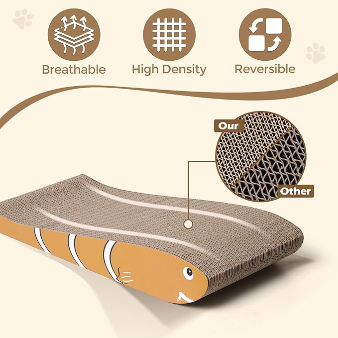 ComSaf Cat Scratching Board 2 Pack, Cat Scratcher Cardboard, Curved Cat Scratcher, Cute Cat Scratch Pad for Kitty, Recycle Cardboard Cat Scratcher, Double-Sided Pad for Long Lasting Use (Orange)