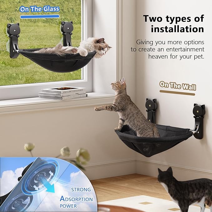 Cat Window Perch Cordless, Foldable & Stable Cat Beds- Breathable Cat Window Hammock for Overlooking, Sunbathing and Climbing - Maximum Hold Up to 40lb