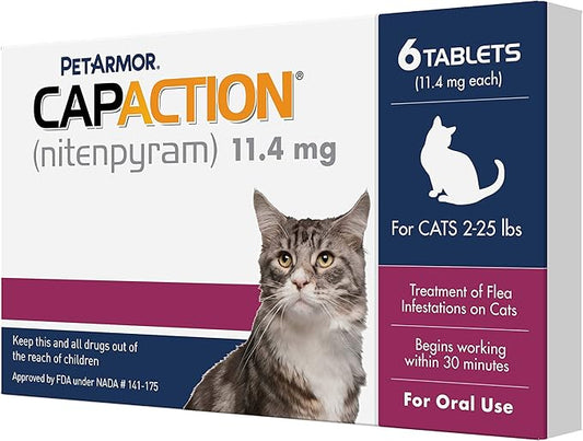 PetArmor CAPACTION (nitenpyram) Oral Flea Treatment for Cats, Fast Acting Tablets Start Killing Fleas in 30 Minutes, Cats 2-25 lbs, 6 Doses