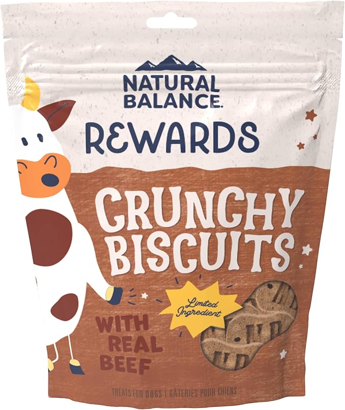 Natural Balance Limited Ingredient Rewards Crunchy Biscuits, Dog Treats with Healthy Grains for Adult Dogs of All Breeds, Beef Recipe, 14 Ounce (Pack of 1)