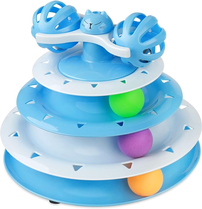 UPSKY Cat Toy Roller 4-Level Turntable Cat Toy Balls with Three Colorful Balls and Bell Ball X Turntable Interactive Kitten Fun Mental Physical Exercise Puzzle Toys.