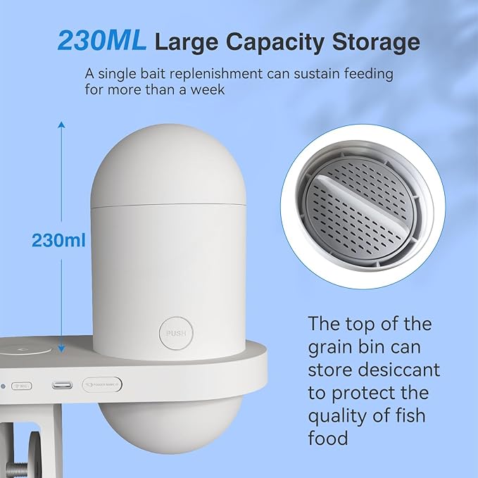 EC Technology Updated Automatic Fish Feeder with 2K Camera, APP Control Auto Fish Feeder, Two Food Export Parts, Visual Fish Feeder Automatic Dispenser, for Small Tank and Aquarium