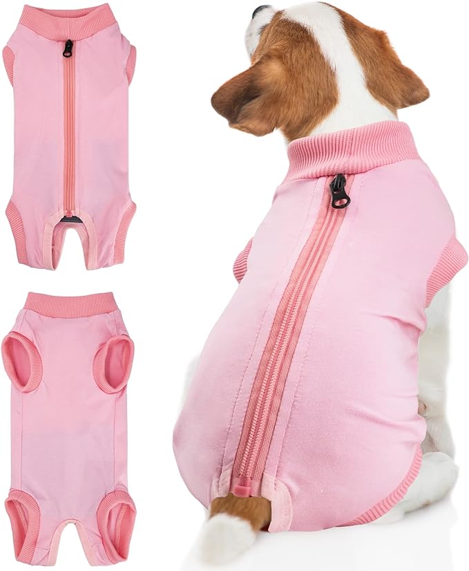 BENCMATE Dog Recovery Suit, After Surgery Dog Recovery Onesie, Professional Pet Zip Up Recovery Shirt Dog Abdominal Wound Bandages, Substitute E-Collar & Cone, Dog Onesie (XLarge,Pink)