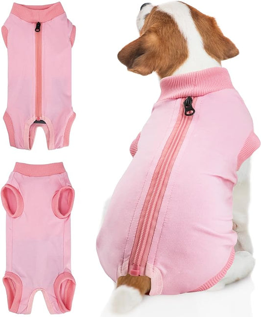 BENCMATE Dog Recovery Suit, After Surgery Dog Recovery Onesie, Professional Pet Zip Up Recovery Shirt Dog Abdominal Wound Bandages, Substitute E-Collar & Cone, Dog Onesie (Large,Pink)