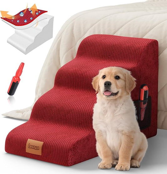 Dog Stairs for Bed, 4-Step, 30D Foam Pet Stairs/Steps with Waterproof Cover, Non-Slip, Dog Ramp/Ladder for Couch Sofa Bed, Suitable for Small Dogs Cats with Old/Injured/Short-Legged, 20.1" H