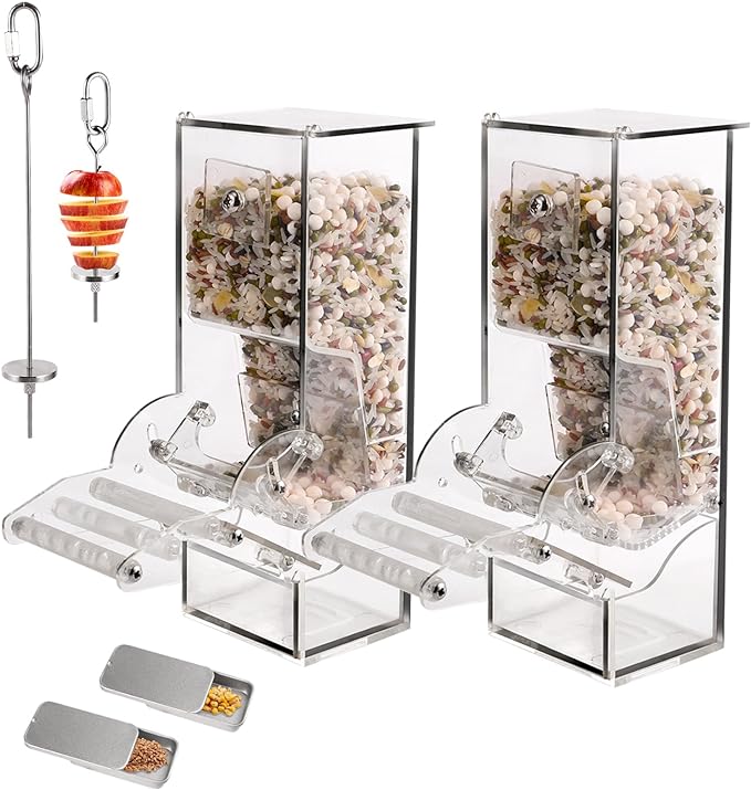 No Mess Bird Feeder Set Automatic Parrot Feeder 6PCS Automatic Bird Cage Feeders Transparent Parakeet Seed Container Food Feeder for Cage with Veggies Skewer Bird Training Feeder